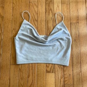 Sparkly lavender cowl neck crop top